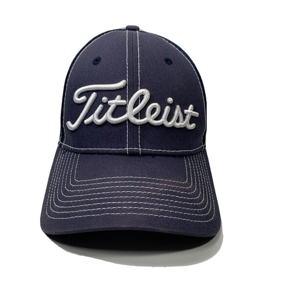 Titleist Unisex Golf Trucker Hat Blue White Mesh Back Fitted M-L New Era Pro V1 - Picture 1 of 8
